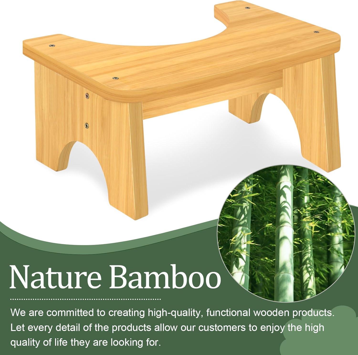 Bamboo Toilet Stool for Adults, 6.5" Toilet Stool Squat Adult Kids, Portable Simple Curve Squat Toilet Potty Stool, Non-Slip Poop Stool for Bathroom, Improve Squatting Posture and Comfort (Wood)
