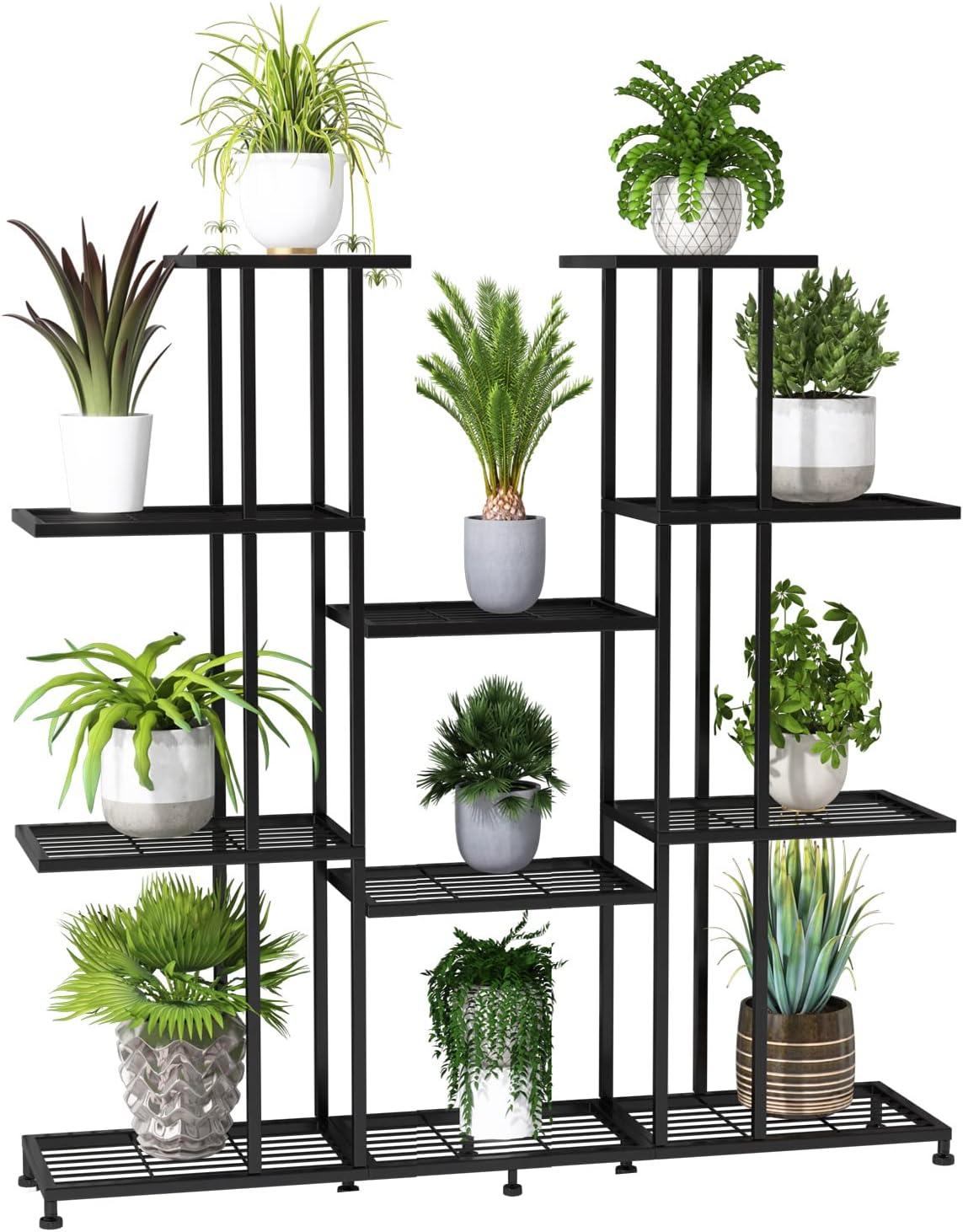 Black 9-Tier Metal Plant Stand with 17 Pots