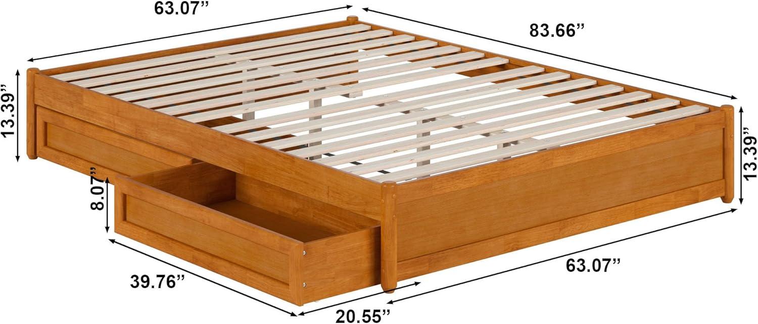 Barcelona Queen Wood Panel Platform Bed with Storage Drawers in Light Toffee