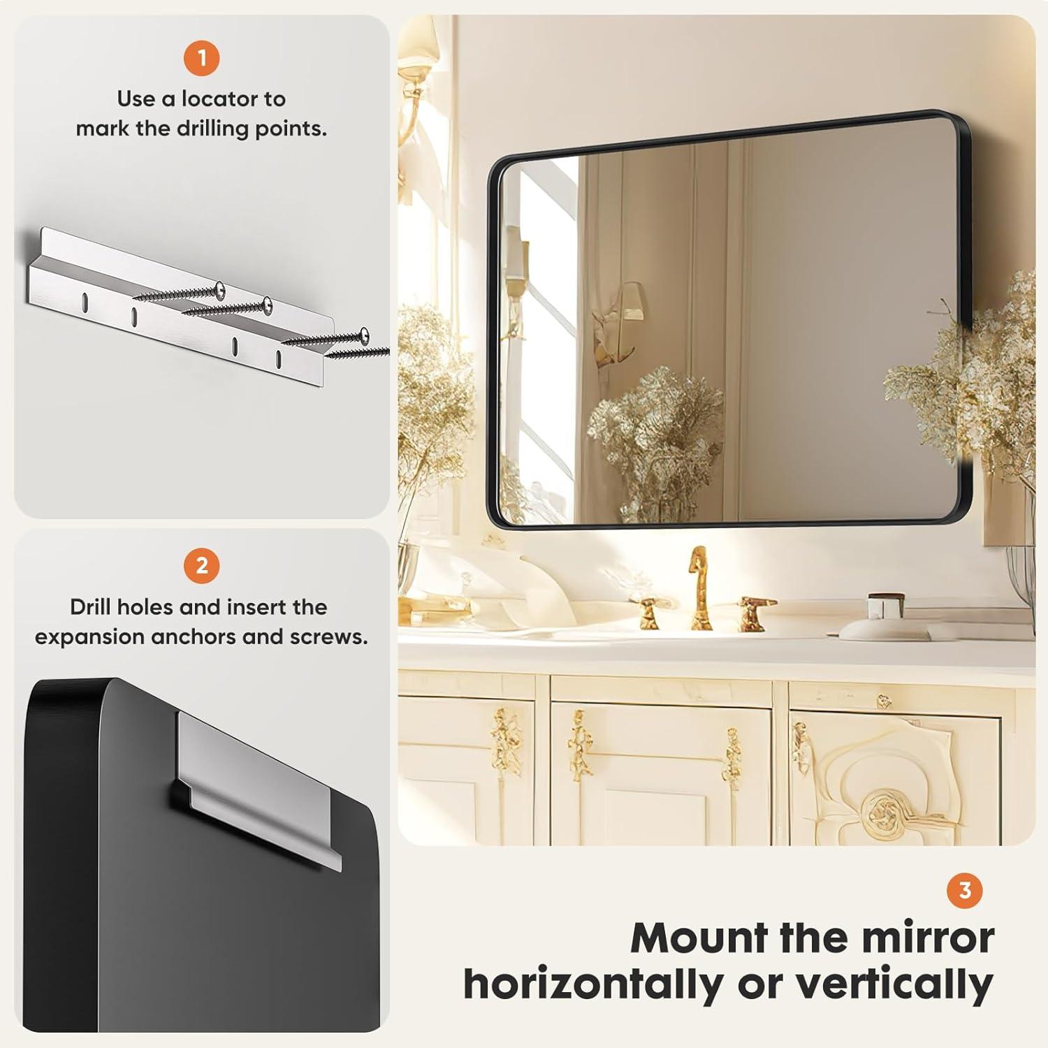 Matte Black Rectangular Aluminum Bathroom Vanity Mirror