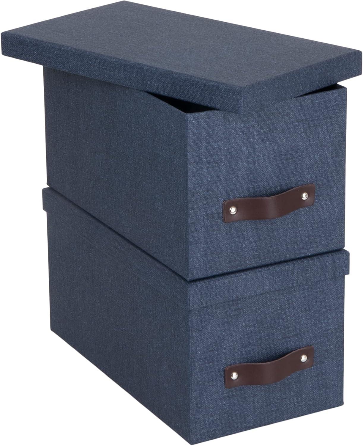 Bigso Box of Sweden Silvia Organizational Storage Box with Leather Handle for Shelves and Stacks Easily - Durable and Decorative Storage Boxes with Lids - 5.9 in x 6.5 in x 11.6 in - 2 Pack - Blue