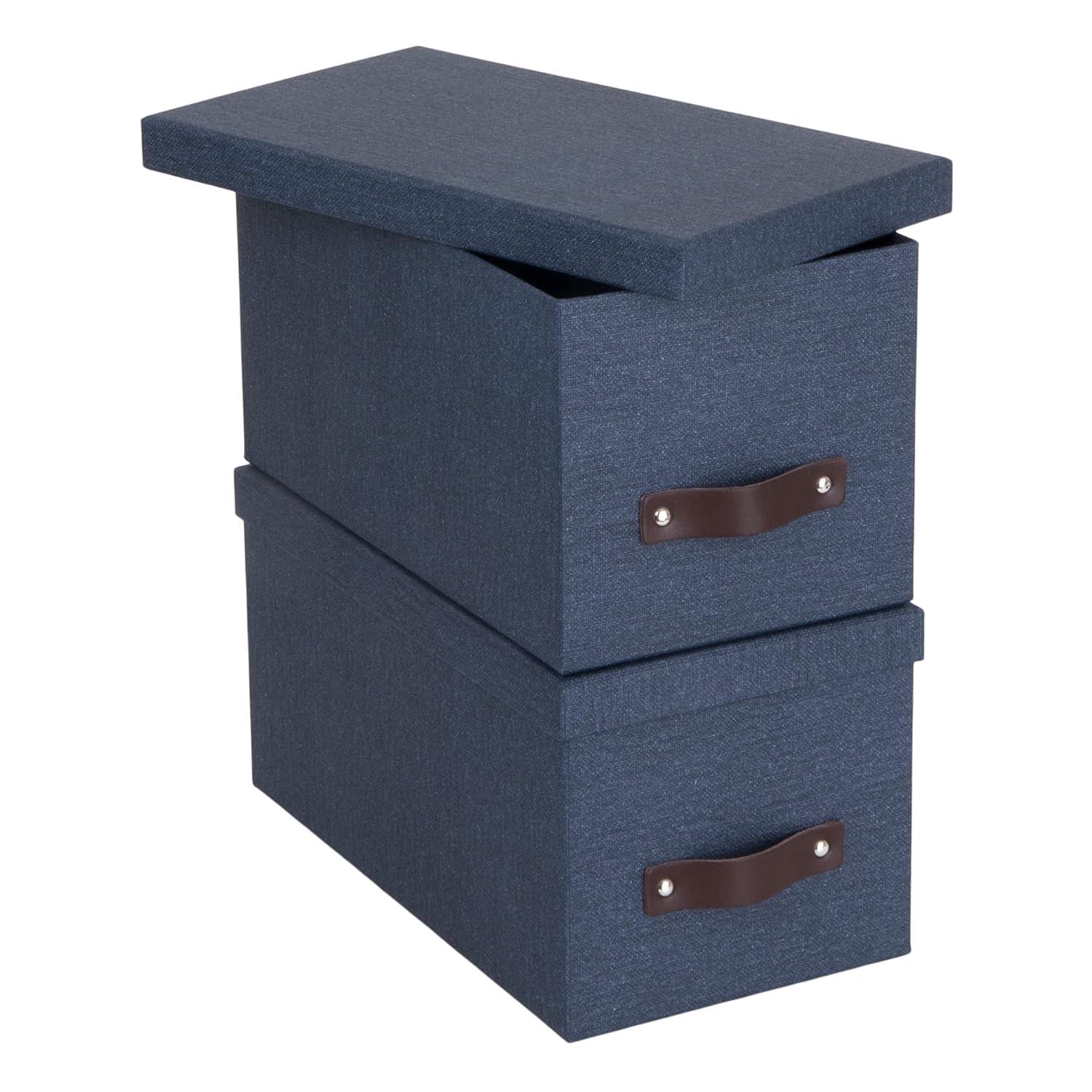 Bigso Box of Sweden Silvia Organizational Storage Box with Leather Handle for Shelves and Stacks Easily - Durable and Decorative Storage Boxes with Lids - 5.9 in x 6.5 in x 11.6 in - 2 Pack - Blue