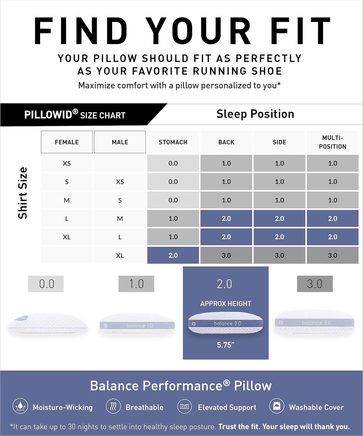 Bedgear Balance Performance Pillow - Medium - Moisture Wicking - All Sleep Positions