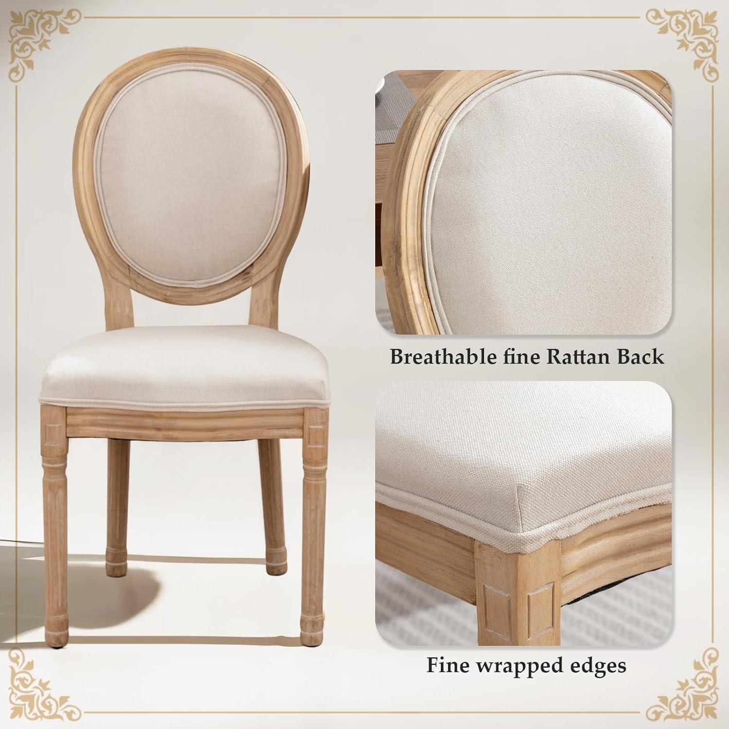 SoarFlash French Dining Chairs Set of 6, Vantage Dining Chair with Round Back, Farmhouse Country Dining Chair for Kitchen,Bedroom,Beige
