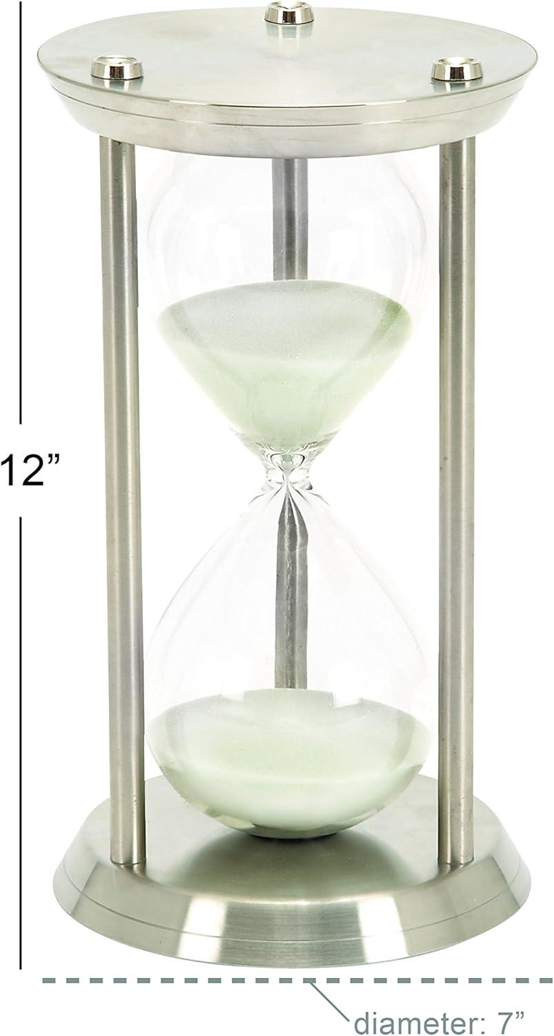 Elegant Silver Metal and Glass 12" Hourglass Sand Timer