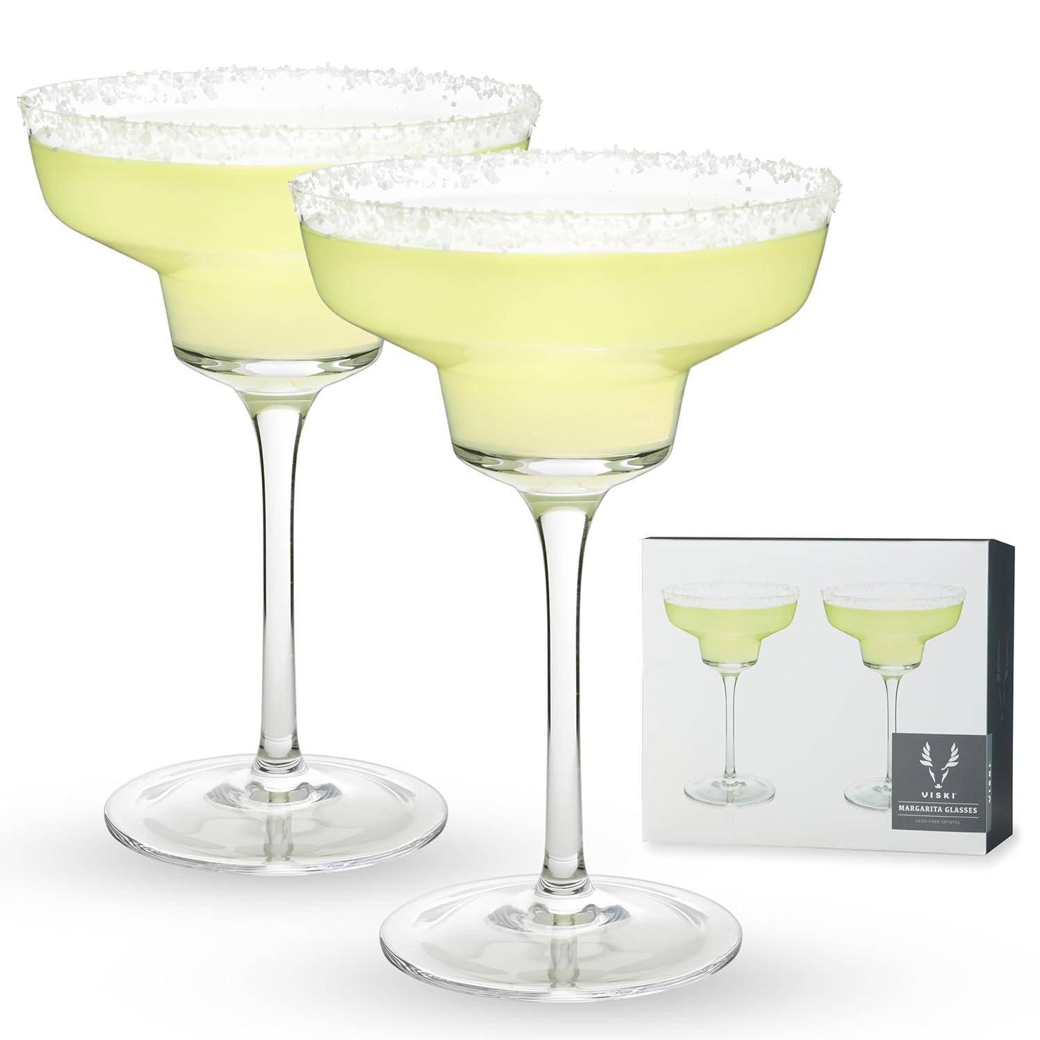 Viski Raye Angled Stemmed Margarita Glasses Set of 2 - Premium Crystal Clear Margarita Cocktail Glasses Drink Gift Set - 12oz