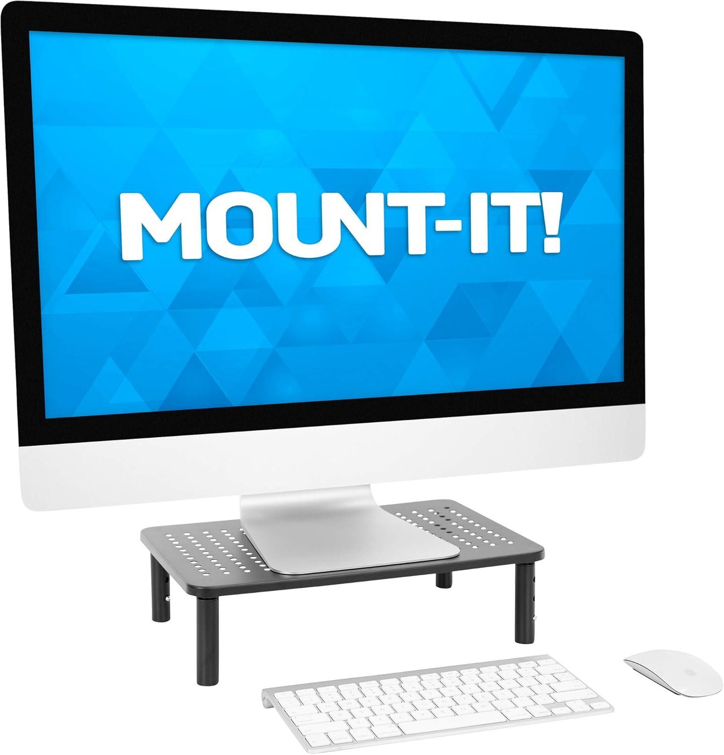 Mount-It! Height Adjustable Single Monitor Riser | Metal Mesh Computer Screen Platform | Desktop Riser for Laptop Monitor & Printer | 44 Lbs. Capacity