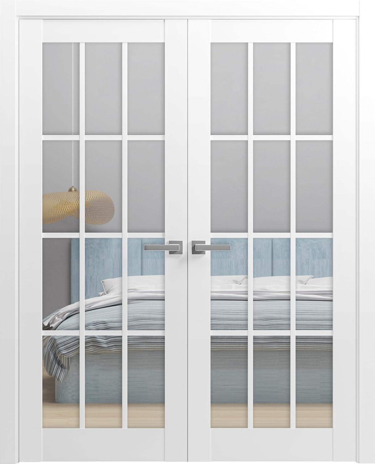 Felicia Clear Glass French White Doors with Installation Hardware Kit
