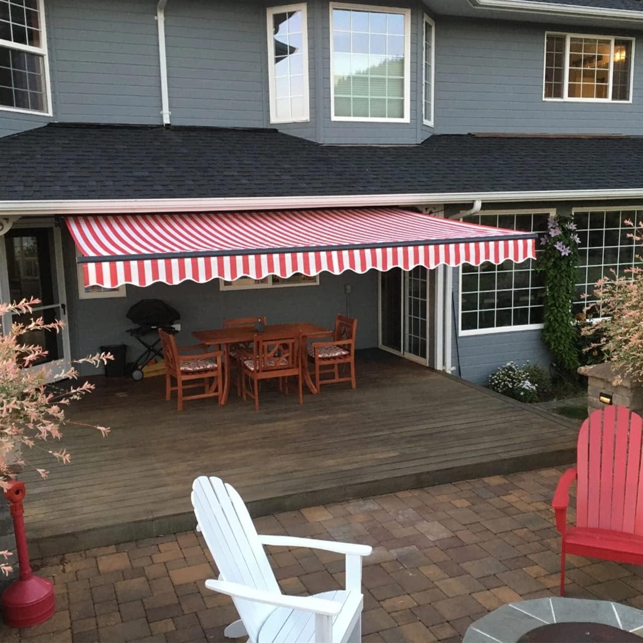 ALEKO 6.5'x5' Retractable Awning Fabric Replacement, Red and White Striped Color