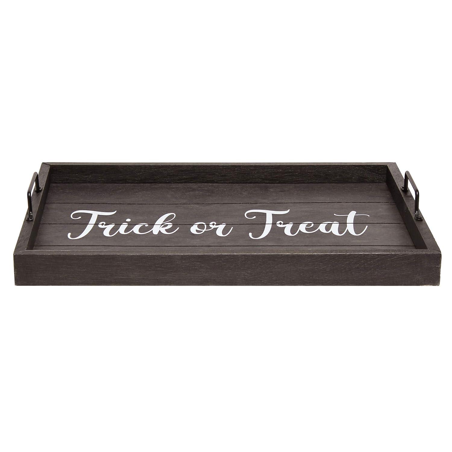 Elegant Designs 15.5" x 12" Decorative Wood Serving Tray, "Trick or Treat", Black Wash