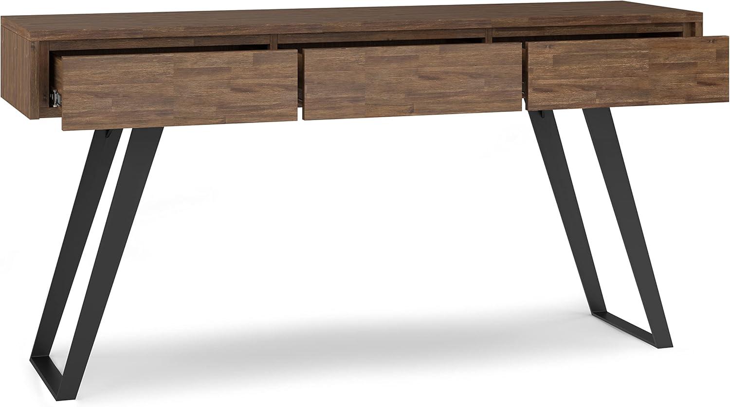 Rustic Natural Aged Brown Acacia & Metal Industrial Console with Storage