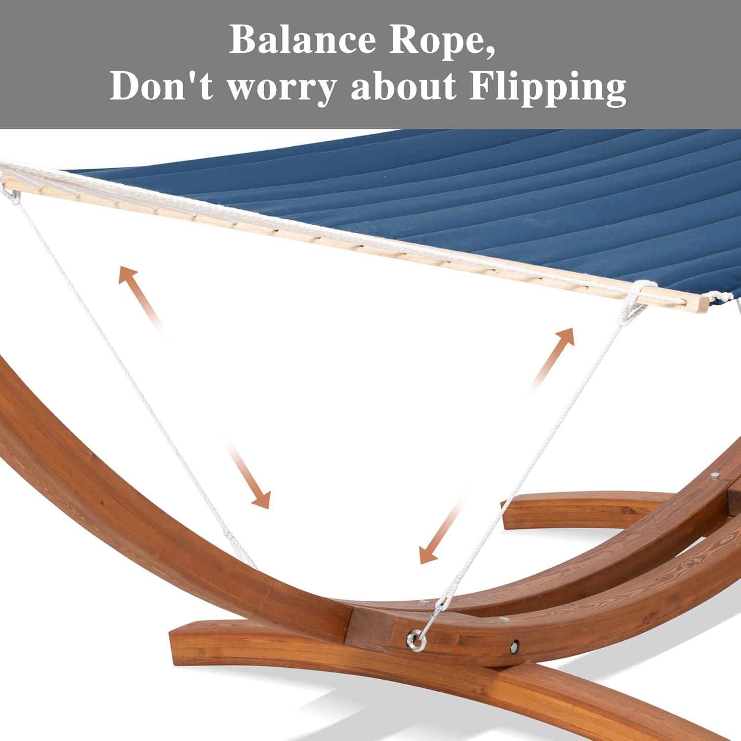 Sunnydaze Quilted Double Fabric 2-Person Hammock with Curved Arc Wood Stand - 400 lb Weight Capacity/13' Stand - Catalina Beach