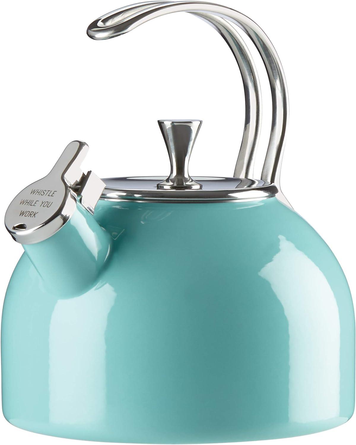 Turquoise Enamel 2.5 Quart Whistling Tea Kettle with Stainless Steel Handle