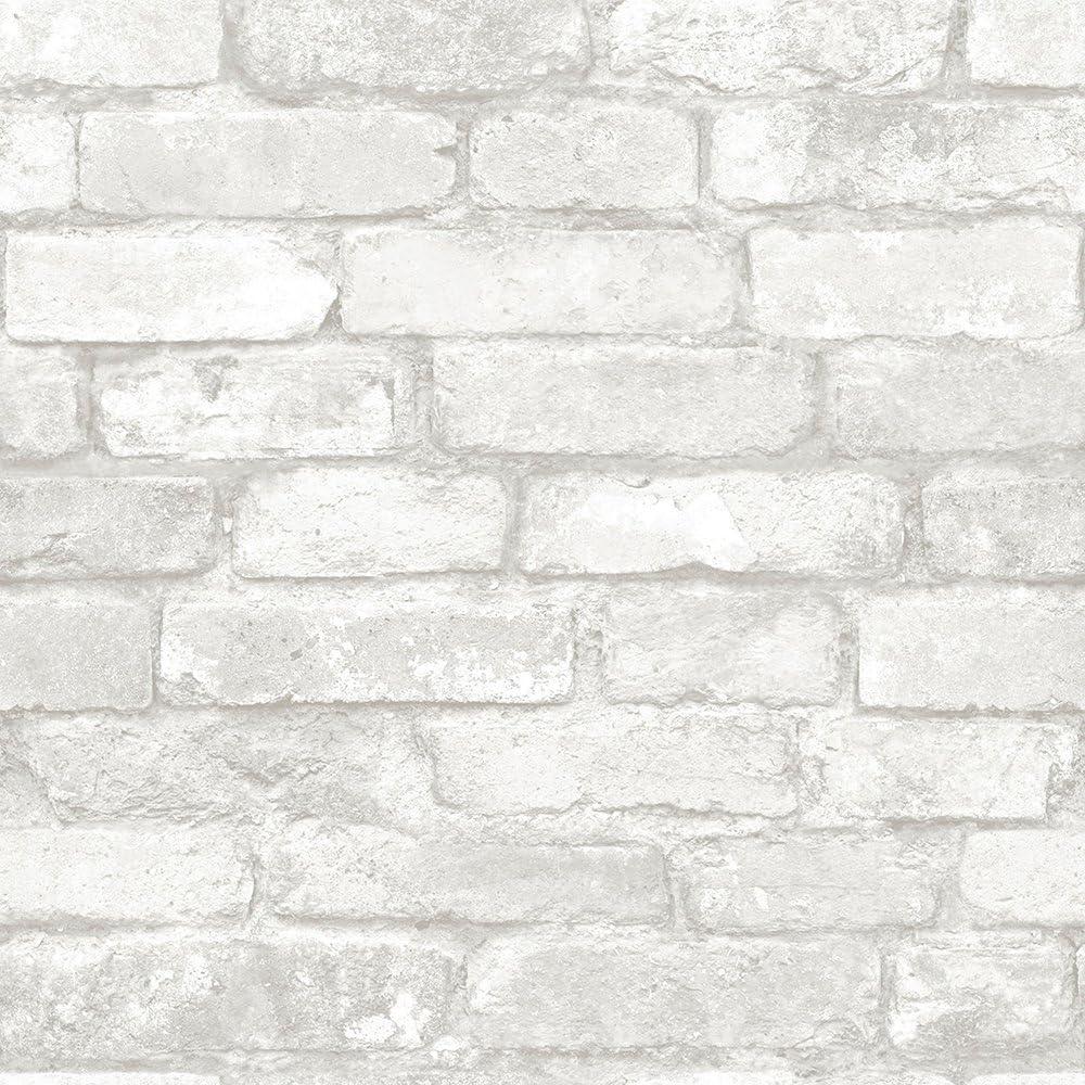 NuWallpaper Brick Peel & Stick Wallpaper White/Gray: Modern Brick Design, Self-Adhesive, Washable, 30.75 Sq Ft Coverage