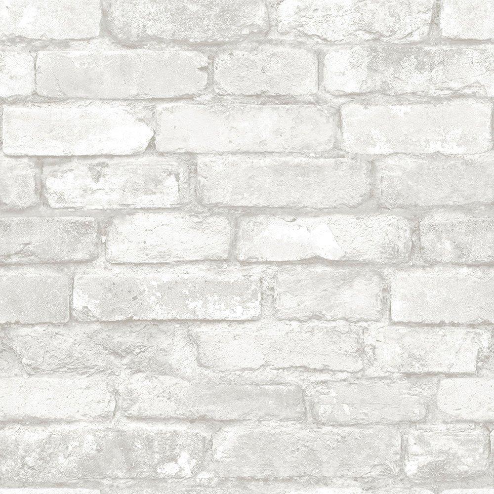 NuWallpaper Brick Peel & Stick Wallpaper White/Gray: Modern Brick Design, Self-Adhesive, Washable, 30.75 Sq Ft Coverage