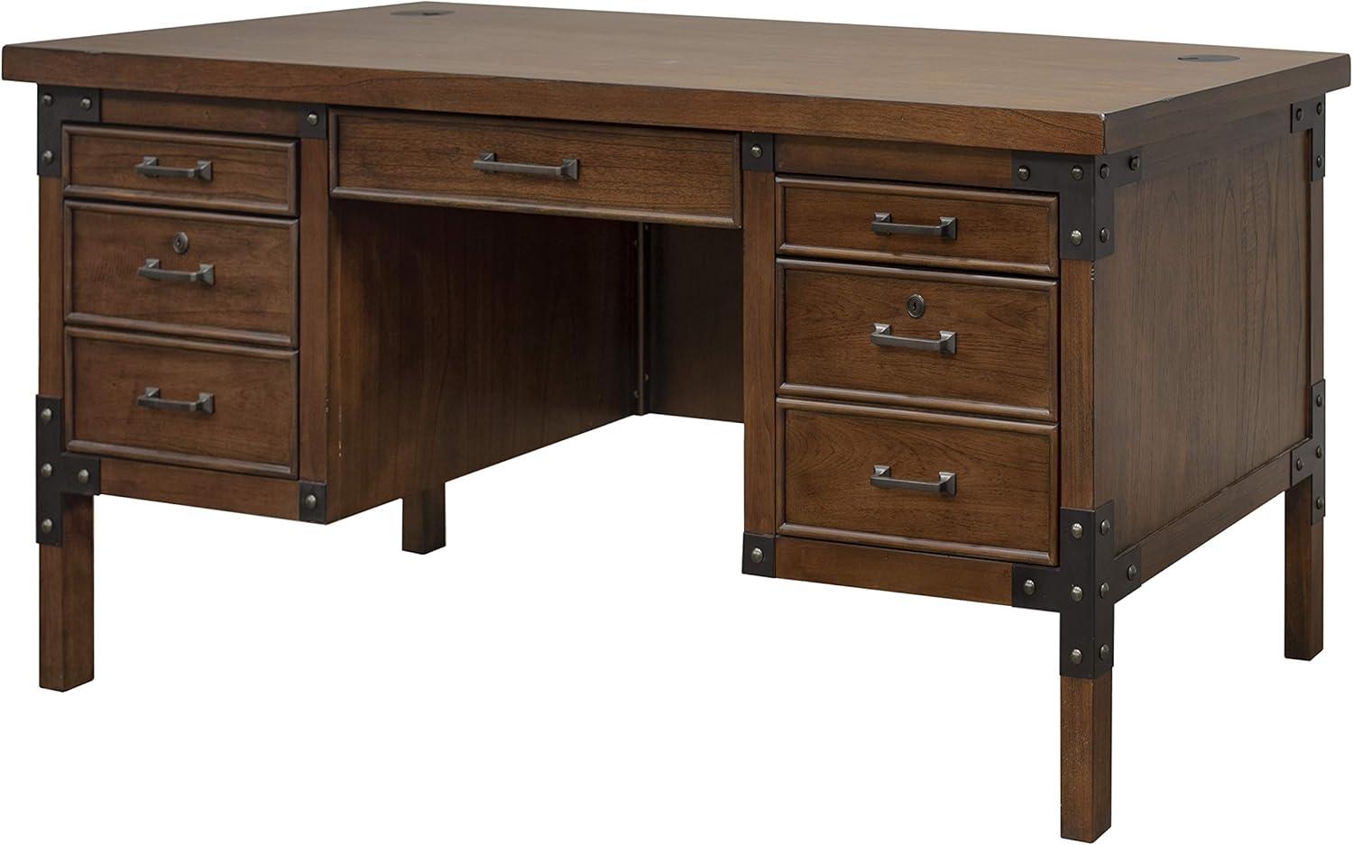 Martin Furniture Addison Half Pedestal Desk Auburn : Sturdy Office Furniture with File Storage, No Assembly Required