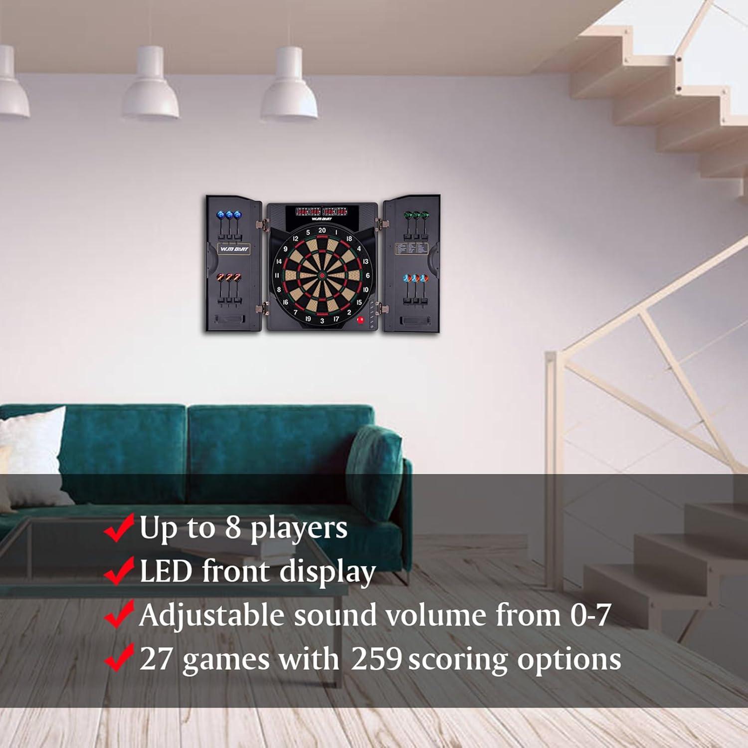 Electronic Dart Board LED Electric Digital Dart Boards for Adults with Cabinet with 12 Soft Tip Dartboard Set