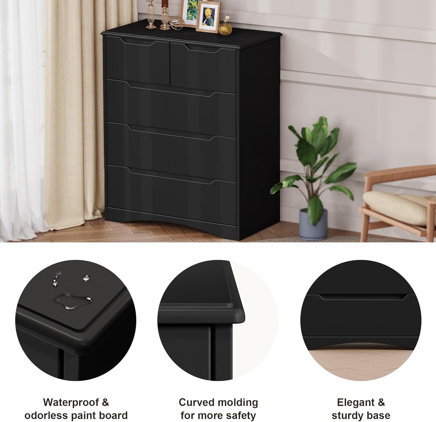 37  Tall Modern 5 Drawer Chest of Drawers Dresser Organizer, Vertical Clothes Storage Hanging Cabinet for Hallway, Bedroom