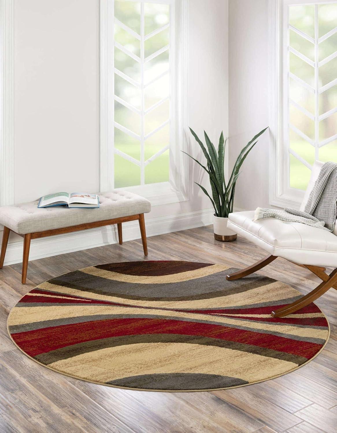 Unique Loom Barista Collection Area Rug - Ngada (6' Round Beige/Red)