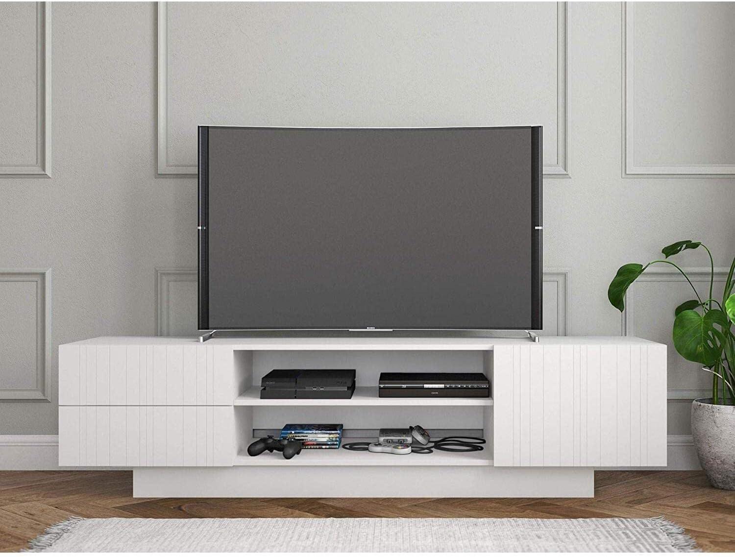 Galleri TV Stand for TVs up to 80" Black - Nexera: Media Console with Open Shelves & Drawer Storage