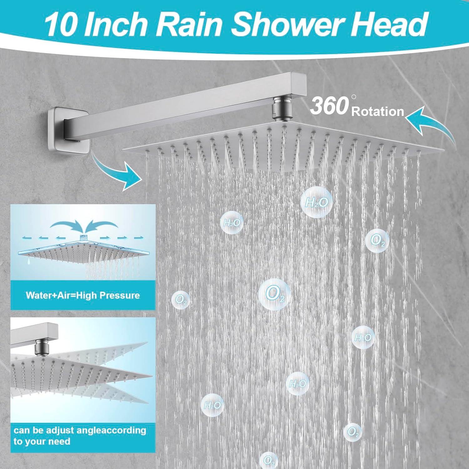 AWZTOO Wall Mounted Shower Faucet With Hand Shower Modern Shower System Set 10 Inch Rainfall Shower Head With Pressure Balance Valve Brushed Nickel
