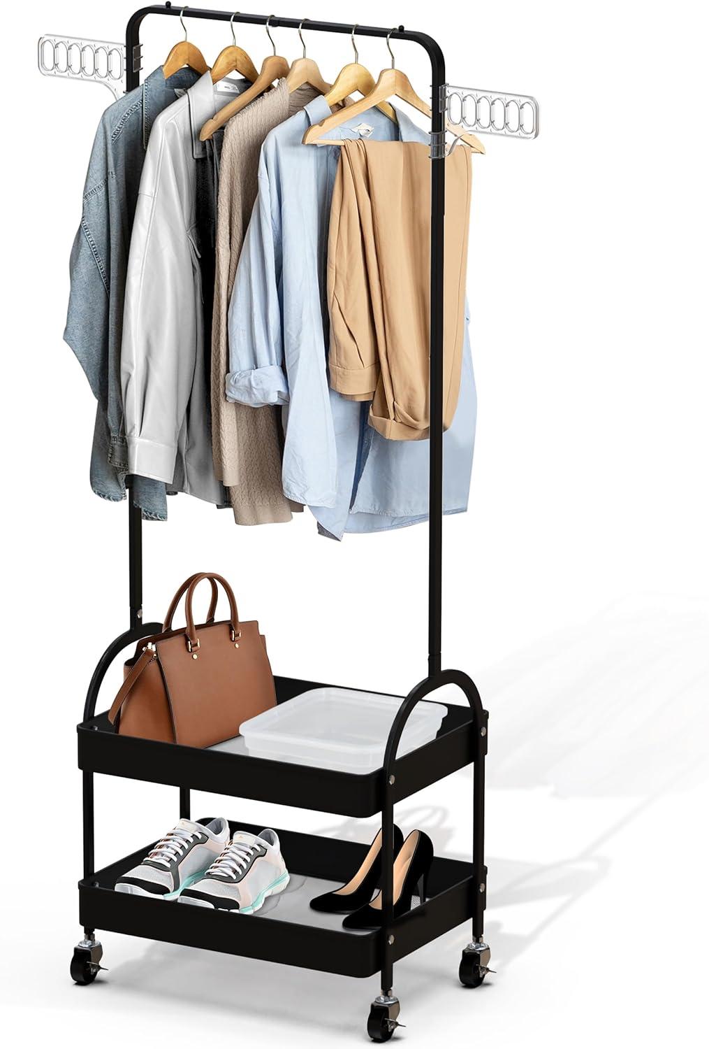 Black 3-Tier Foldable Clothes Drying Rack with Wheels