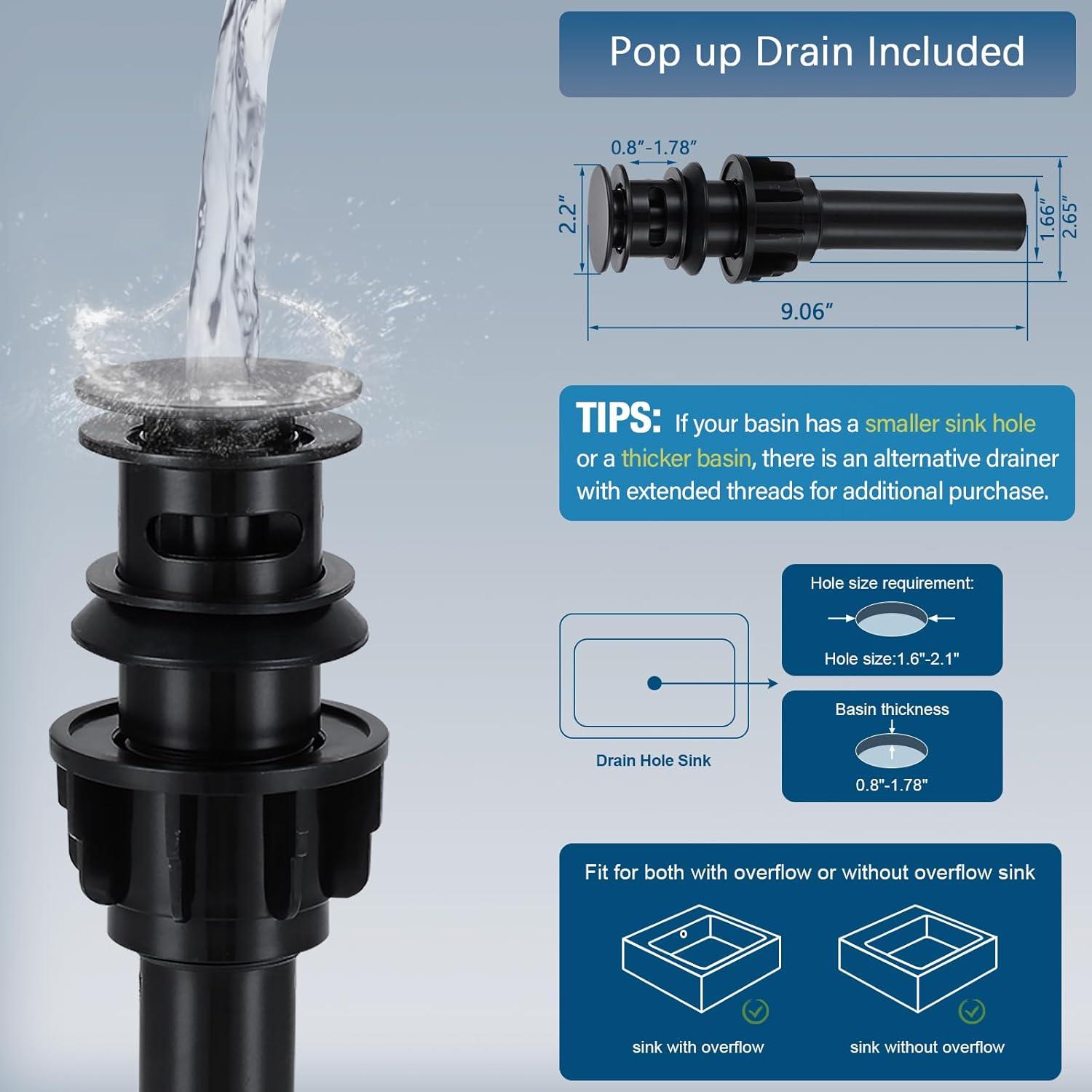 Qomolangma Waterfall Bathroom Faucets 2 or 3 Holes 2 Handles - Black Bathroom Sink Faucets Widespread with Pop Up Drain, Lavatory Mixer Tap with Deck Mount Plate for Bathroom Sink RV Vessel Basin