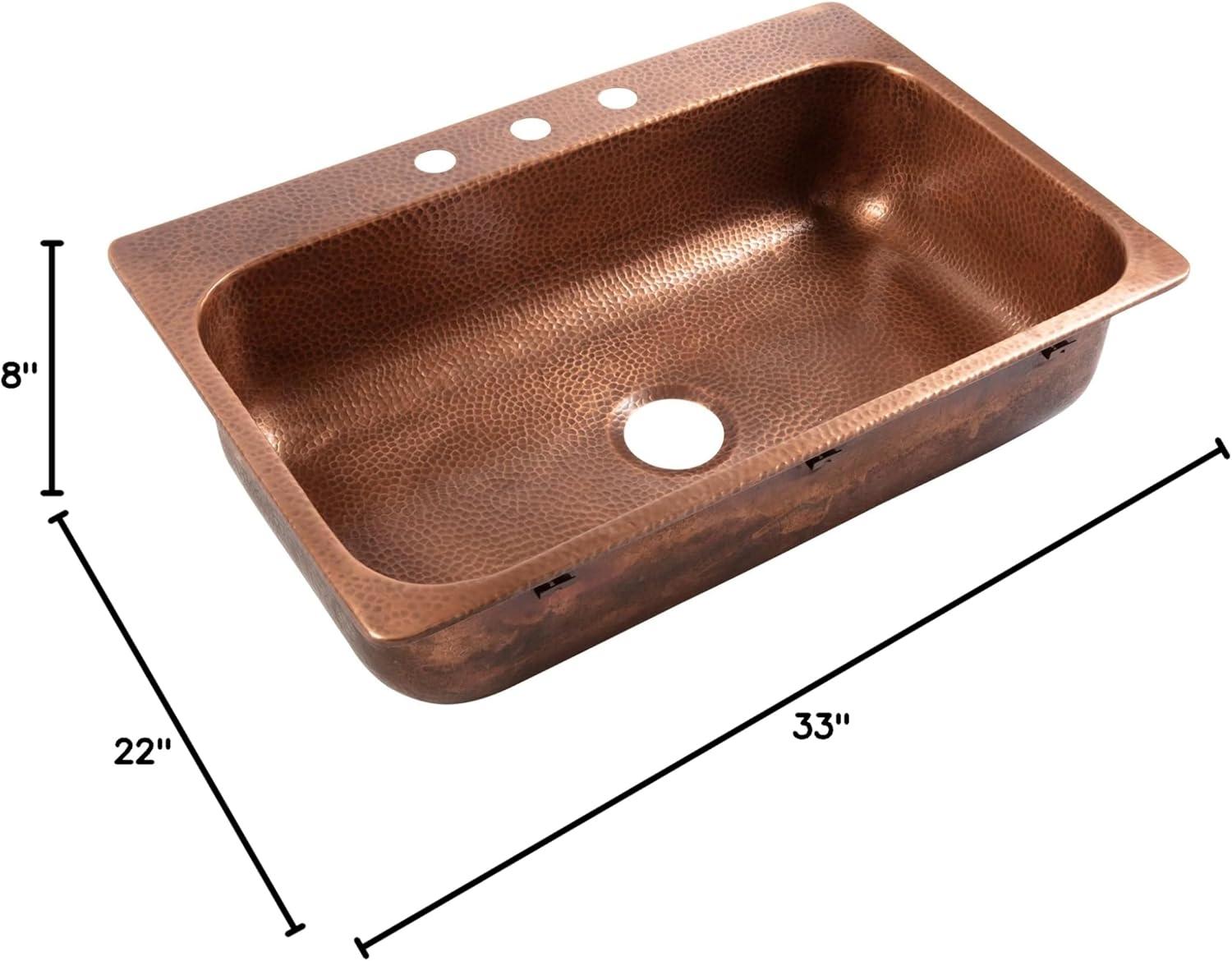 Angelico Copper 33" Hand-Hammered Single Bowl Drop-In Sink