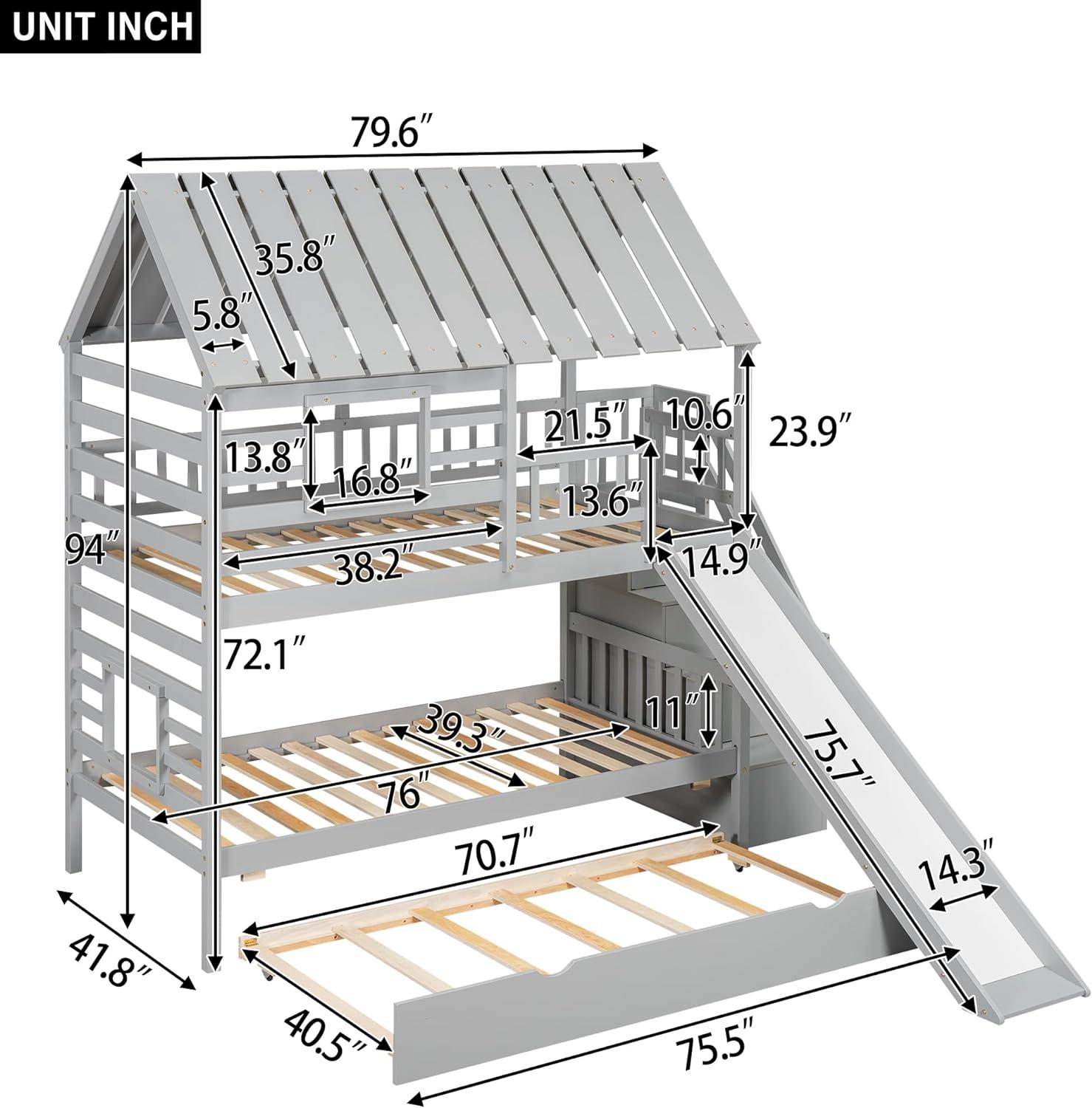 Harper Orchard Twin Over Twin House Bunk Bed With Trundle And Slide