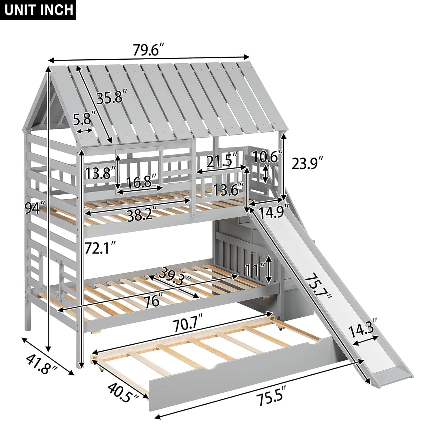 Harper Orchard Twin Over Twin House Bunk Bed With Trundle And Slide