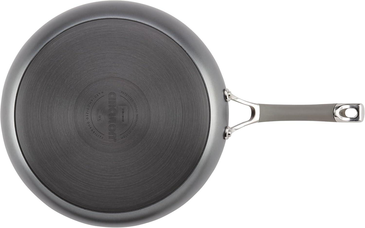 Circulon Elementum 12inch Hard-Anodized Nonstick Deep Frying Pan with Lid, Gray