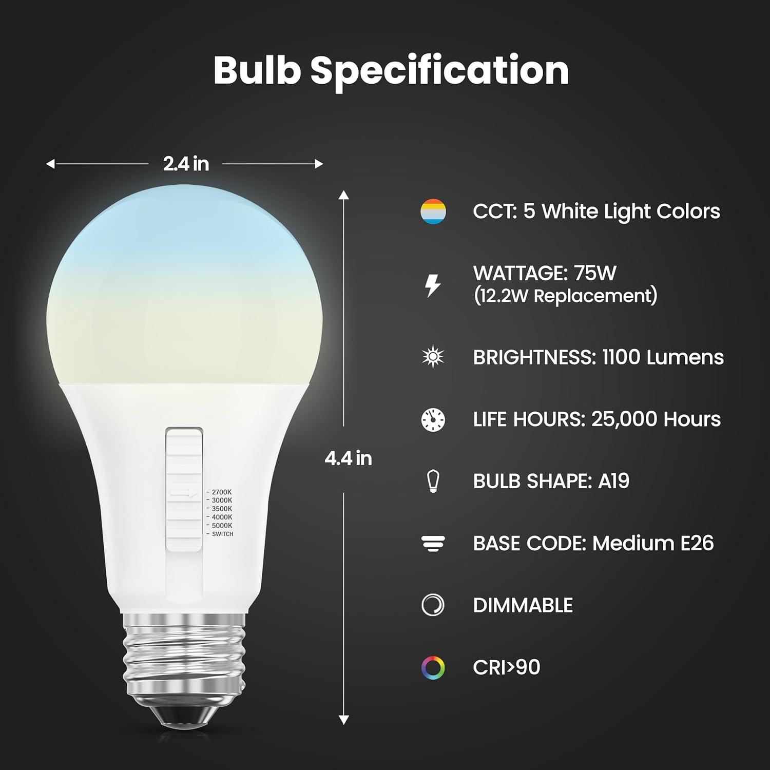 Feit Electric A19 E26 (Medium) LED Light Bulb Tunable White/Color Changing 75 Watt Equivalence 2 pk