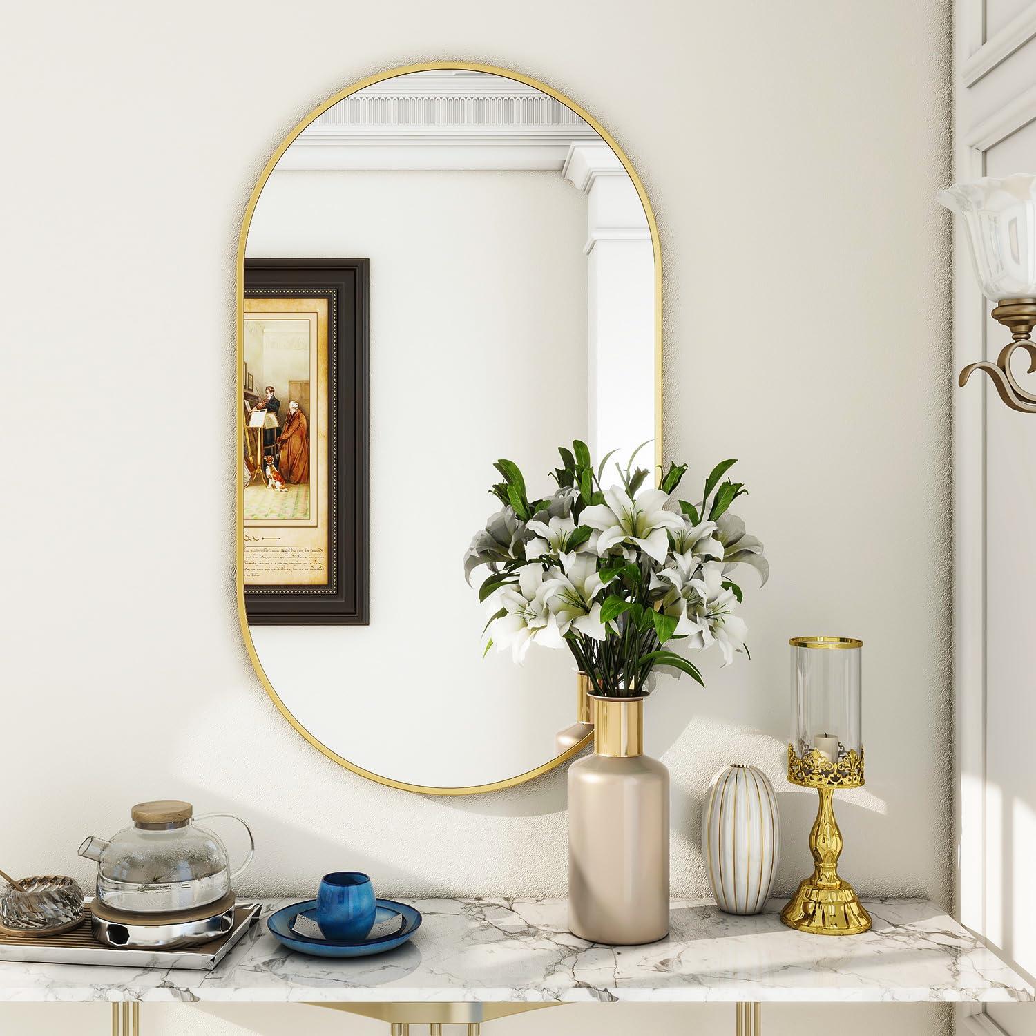Oval Mirror, 20 X 36 Inch Black Bathroom Mirror, Oval Mirror for Bathroom, Black Vanity Mirror for Wall, Entryway, Living Room, Wall Mount Mirrors Hangs Vertical or Horizontal
