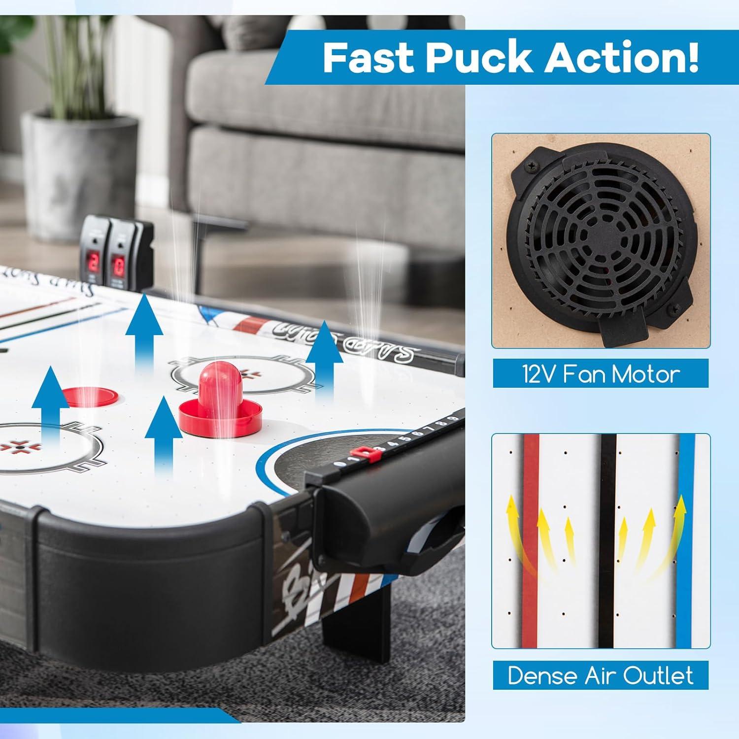 Costway 42''Air Powered Hockey Table Game Room Indoor Sport Electronic Scoring 2 Pushers