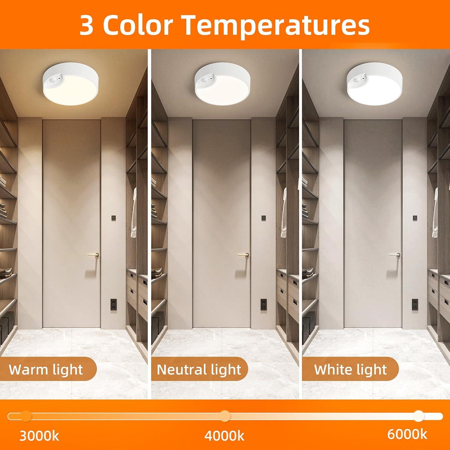 Battery Powered Motion Sensor Ceiling Light with Remote - 7.5inch Battery Ceiling Light for Closet, Shower, Stair, Hallway, ect