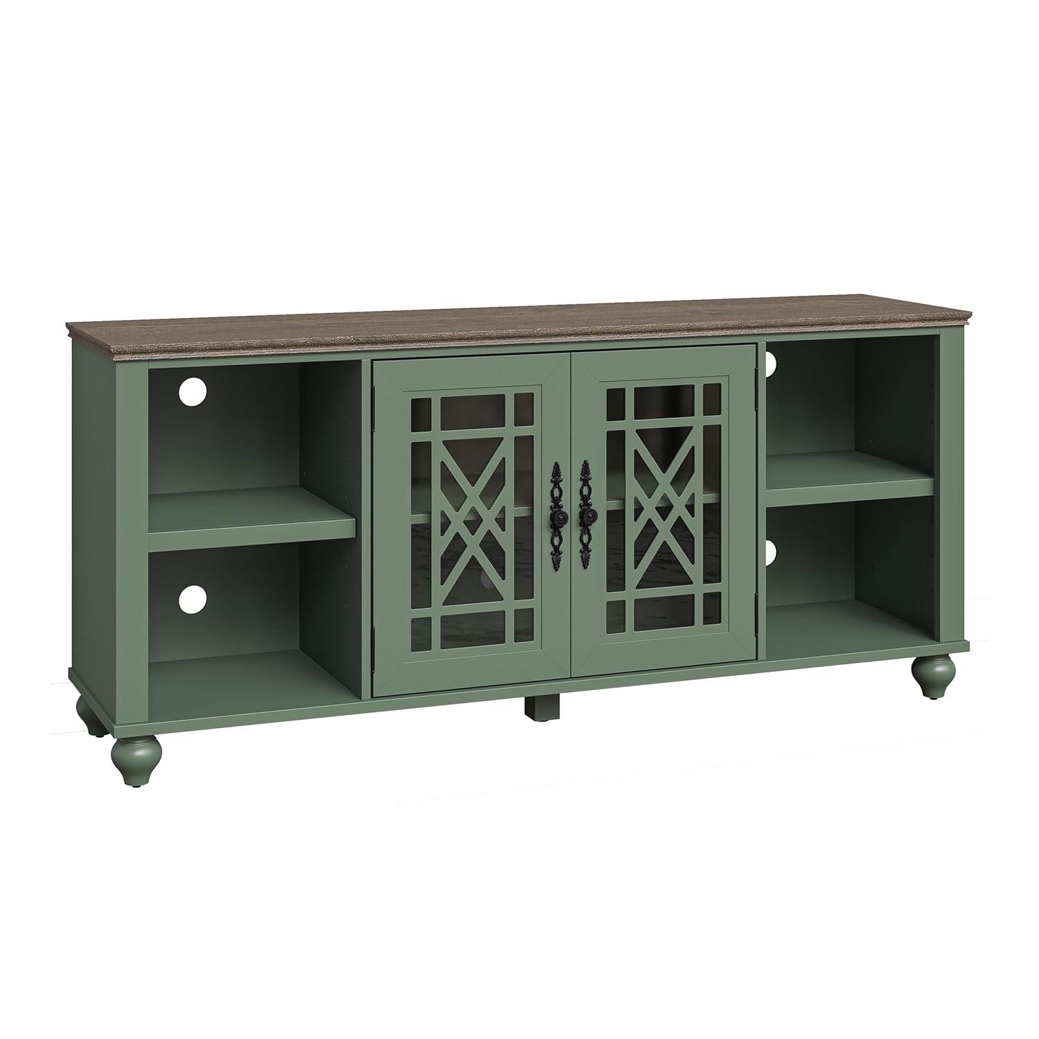 LIVILAND 60" Vintage TV Stand with Carved Doors for TVs Up to 70" - Green