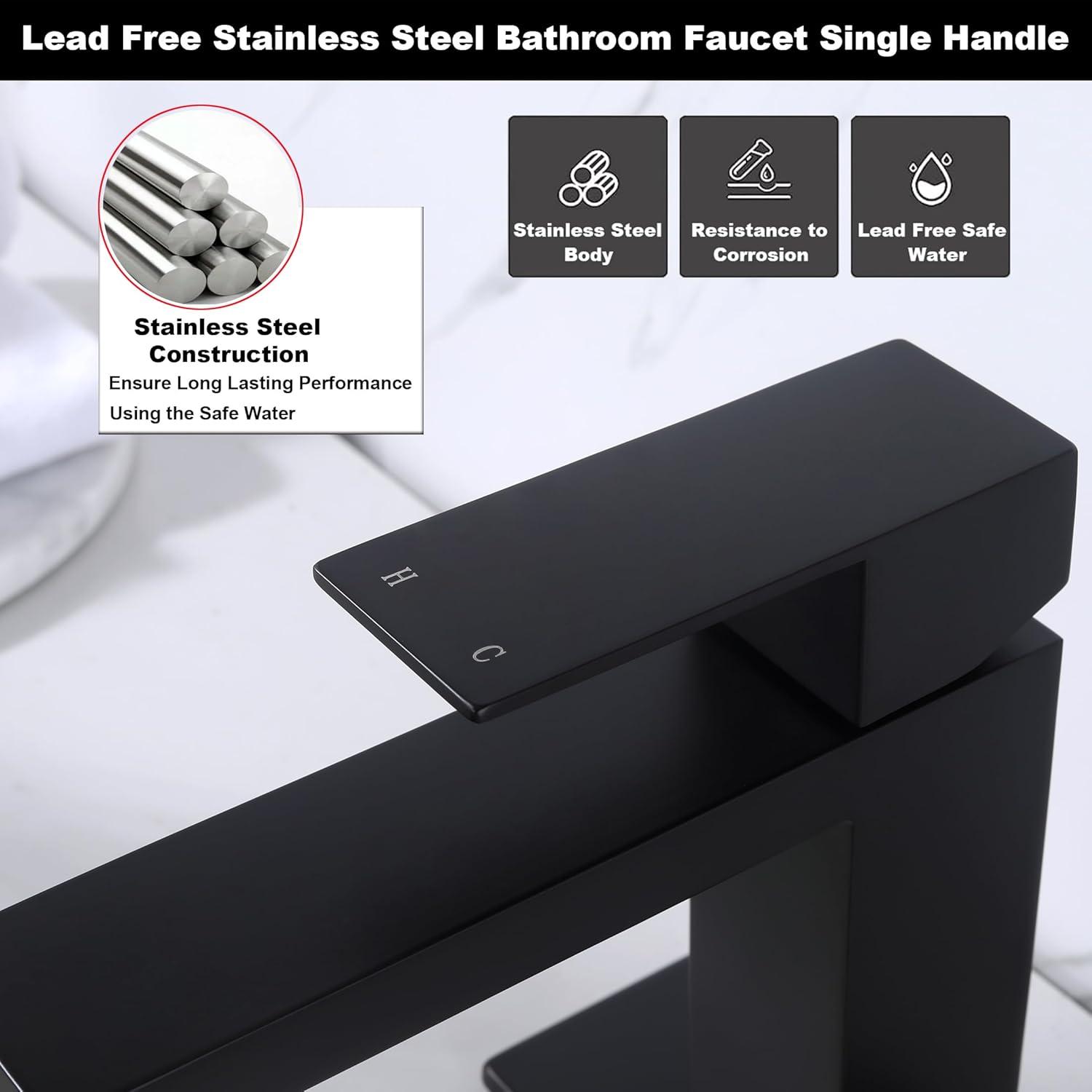 Matte Black Stainless Steel Single Handle Bathroom Faucet