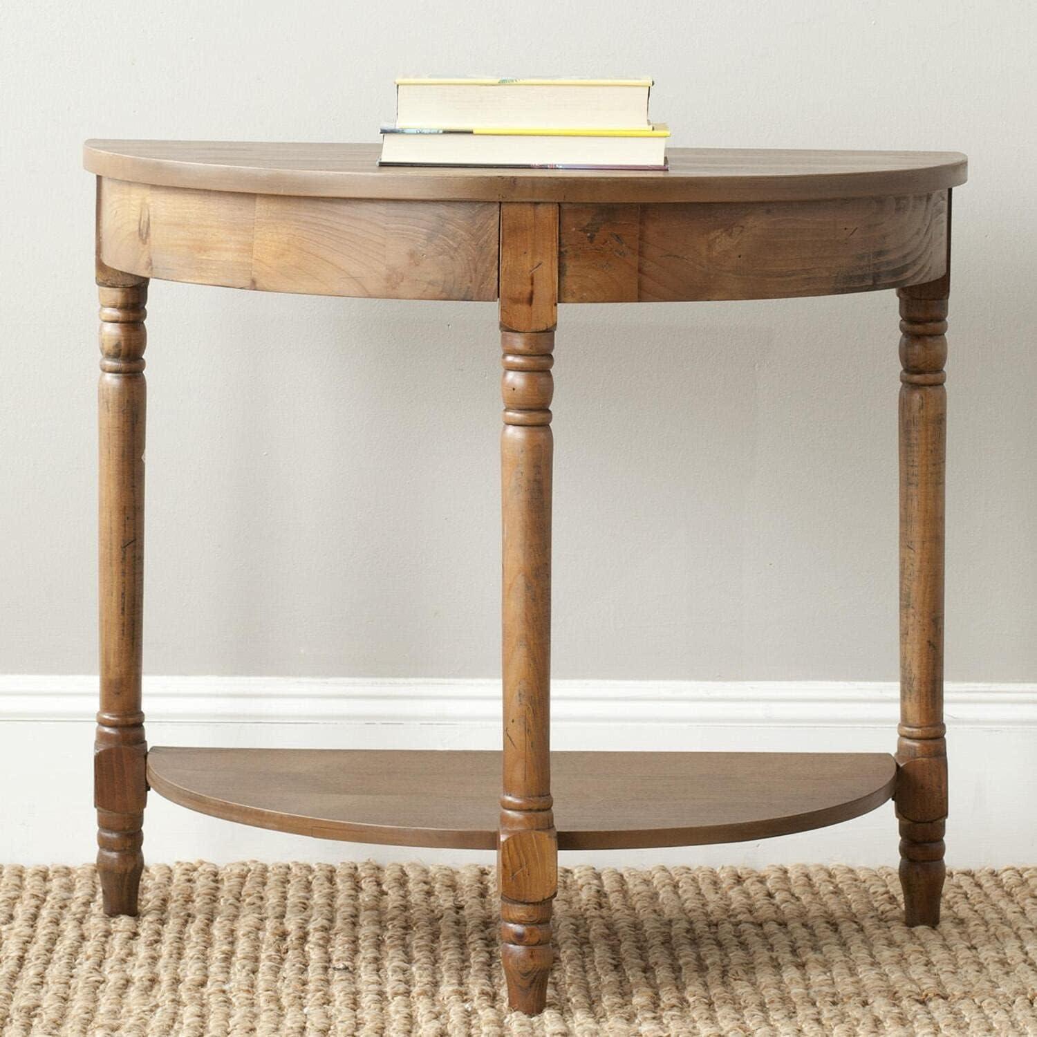 Transitional Beige Demilune Console Table with Turned Legs