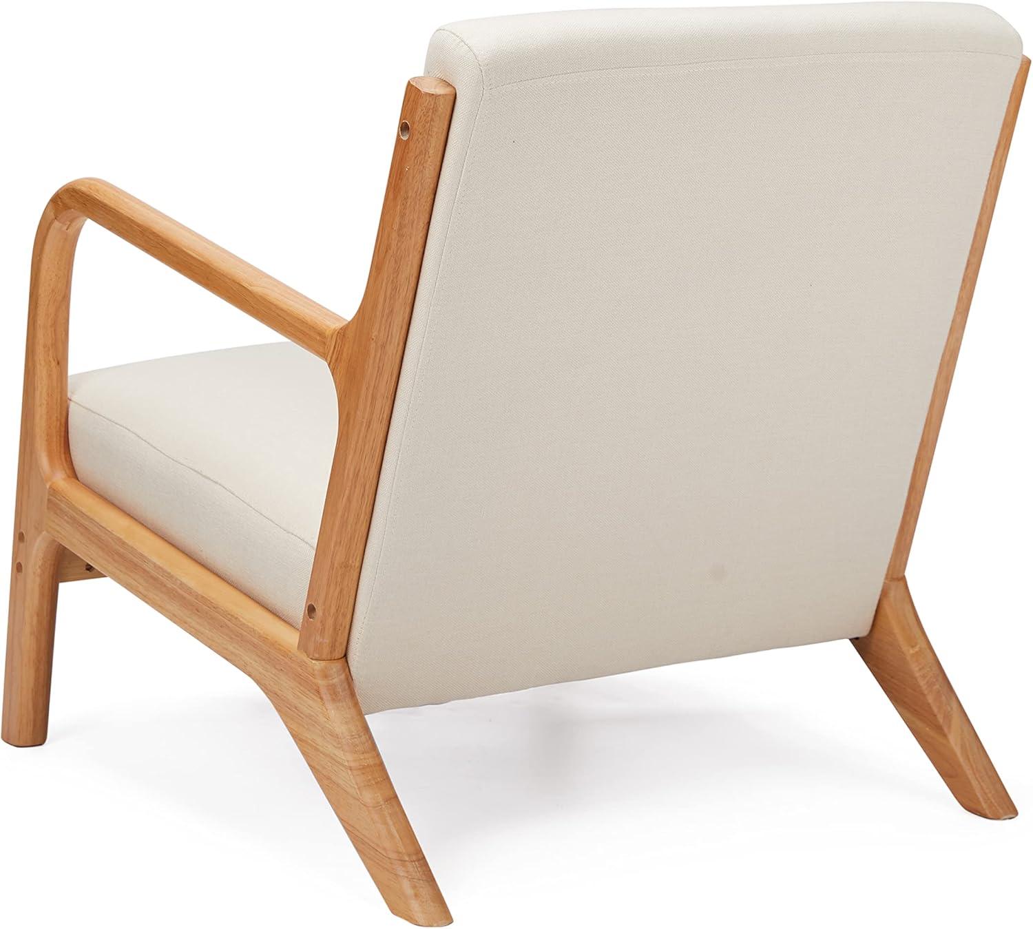 Jomeed Oak Wood Frame and Linen Upholstery Mid Century Modern Accent and Leisure Chair - Beige