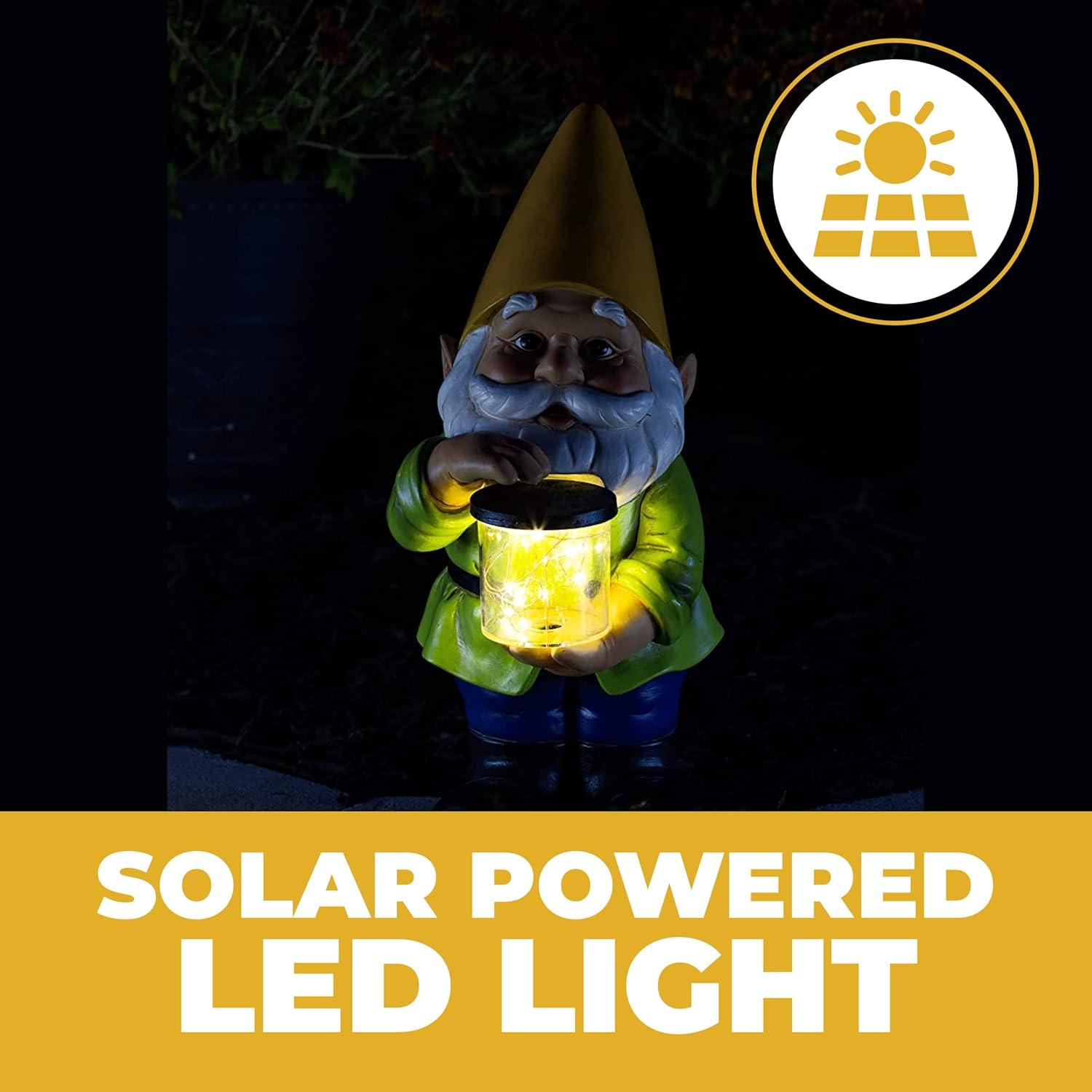 VP Home Firefly Jar Gnomes - Outdoor Garden Gnome with Solar Light - Durable Garden Decorations for Yard, Lawn, Patio - 10.5H x 7W x 5.5D - Weather-Resistant Gnome Statue