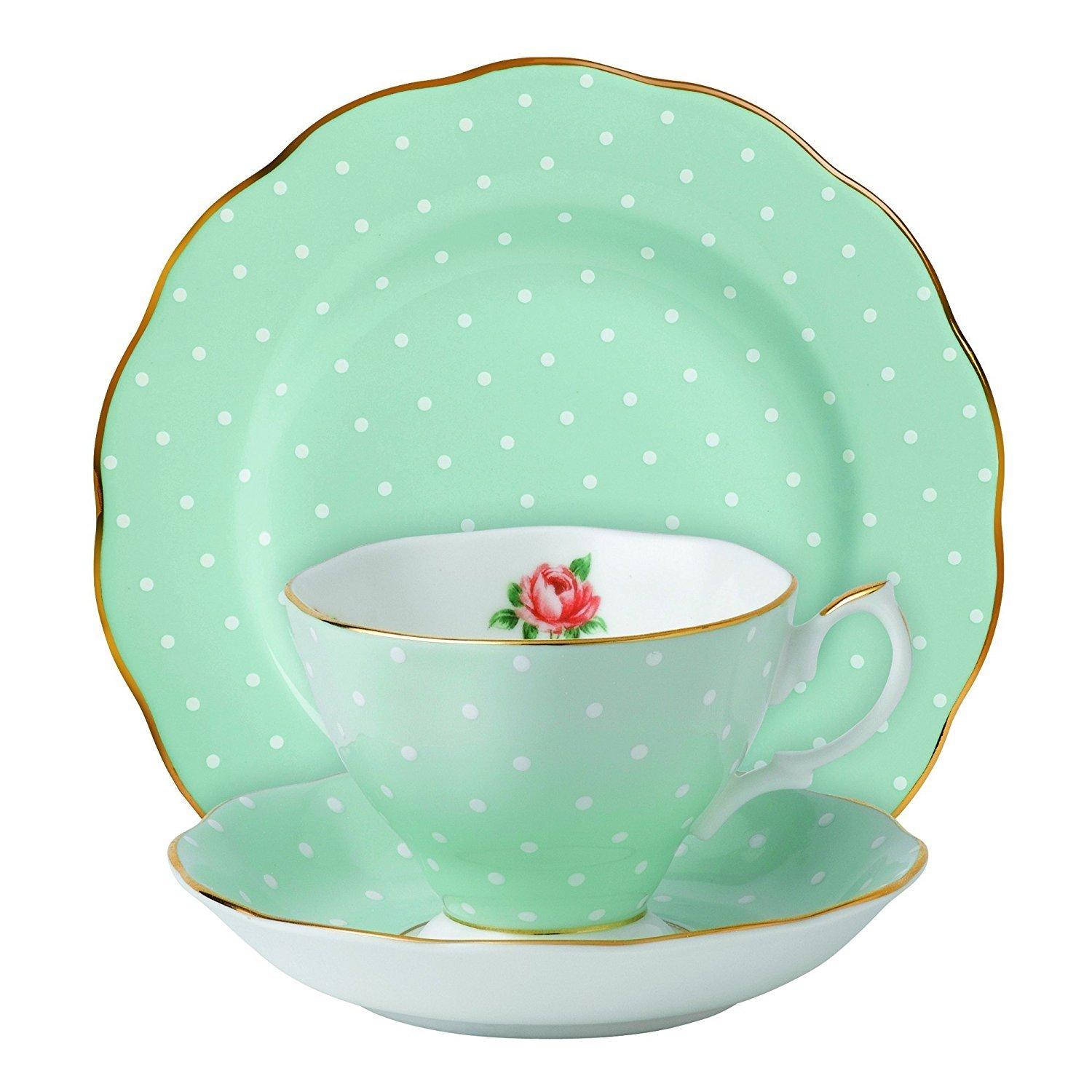 Polka Rose 3-Piece Set (Teacup, Saucer & Plate 8")