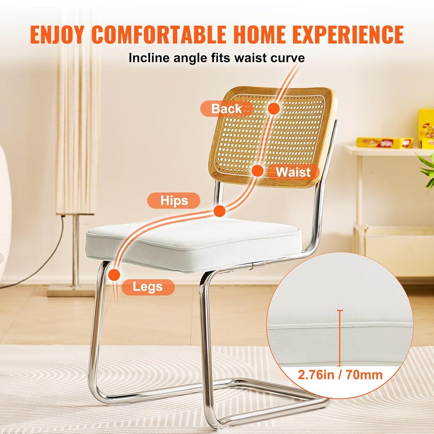 VEVOR Rattan Chairs Set of 2, Mid Century Modern Dining Chair, Upholstered Velvet Accent Chair with Rattan Back, Retro Kitchen Chair for Living Room, Bedroom (18.1 Inch)