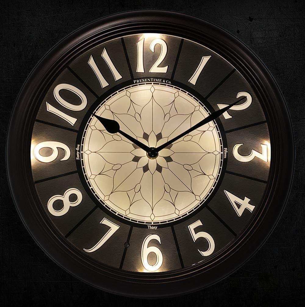 Presentime & Co. 12.6" Illuminated Farmhouse Wall Clock, Silent Battery Operated Night Light Wall Clock with Smart LED Sensor for Living Room, Bathroom, Kitchen, Home Office, Oil Rubbed Bronze Finish