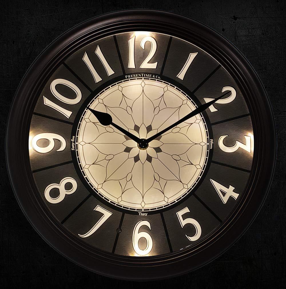 Presentime & Co. 12.6" Illuminated Farmhouse Wall Clock, Silent Battery Operated Night Light Wall Clock with Smart LED Sensor for Living Room, Bathroom, Kitchen, Home Office, Oil Rubbed Bronze Finish