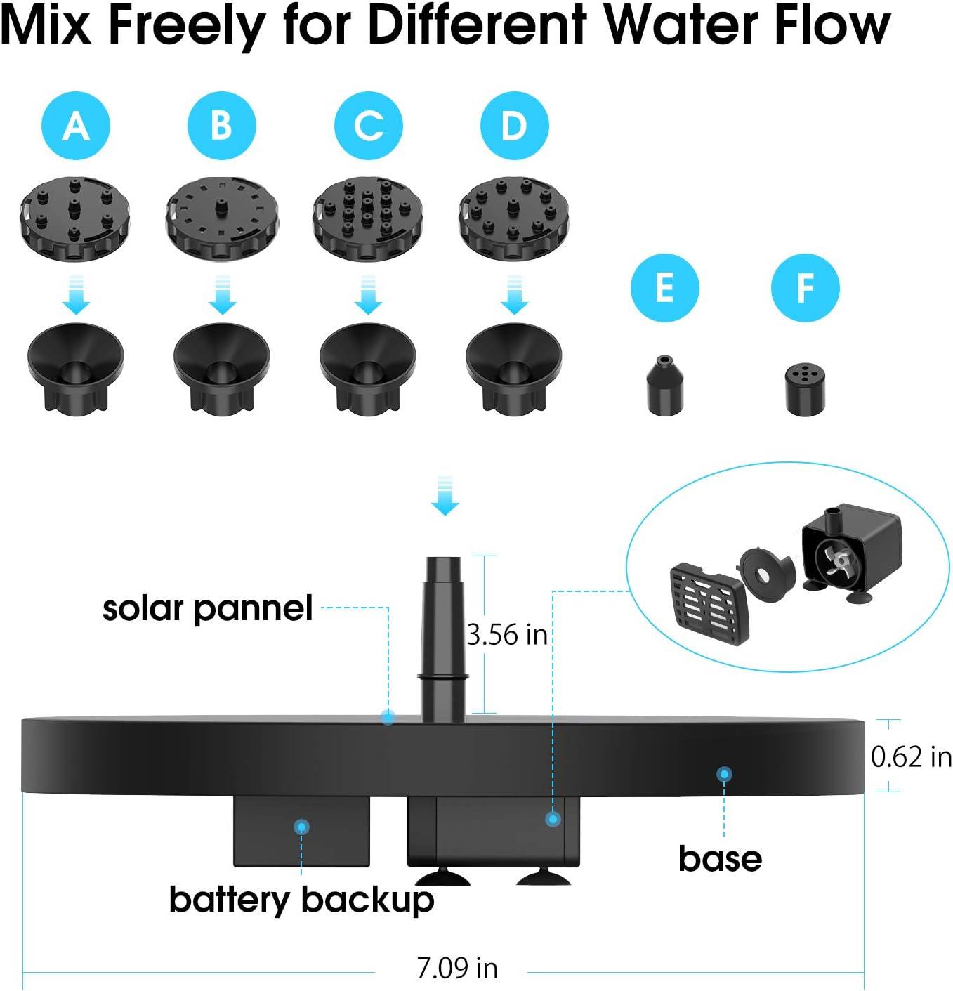 AISITIN 3.5W Solar Fountain Pump, Solar Water Pump Floating Fountain Built-in 1500mAh Battery, with 6 Nozzles, for Bird Bath, Fish Tank, Pond or Garden Decoration Solar Aerator Pump