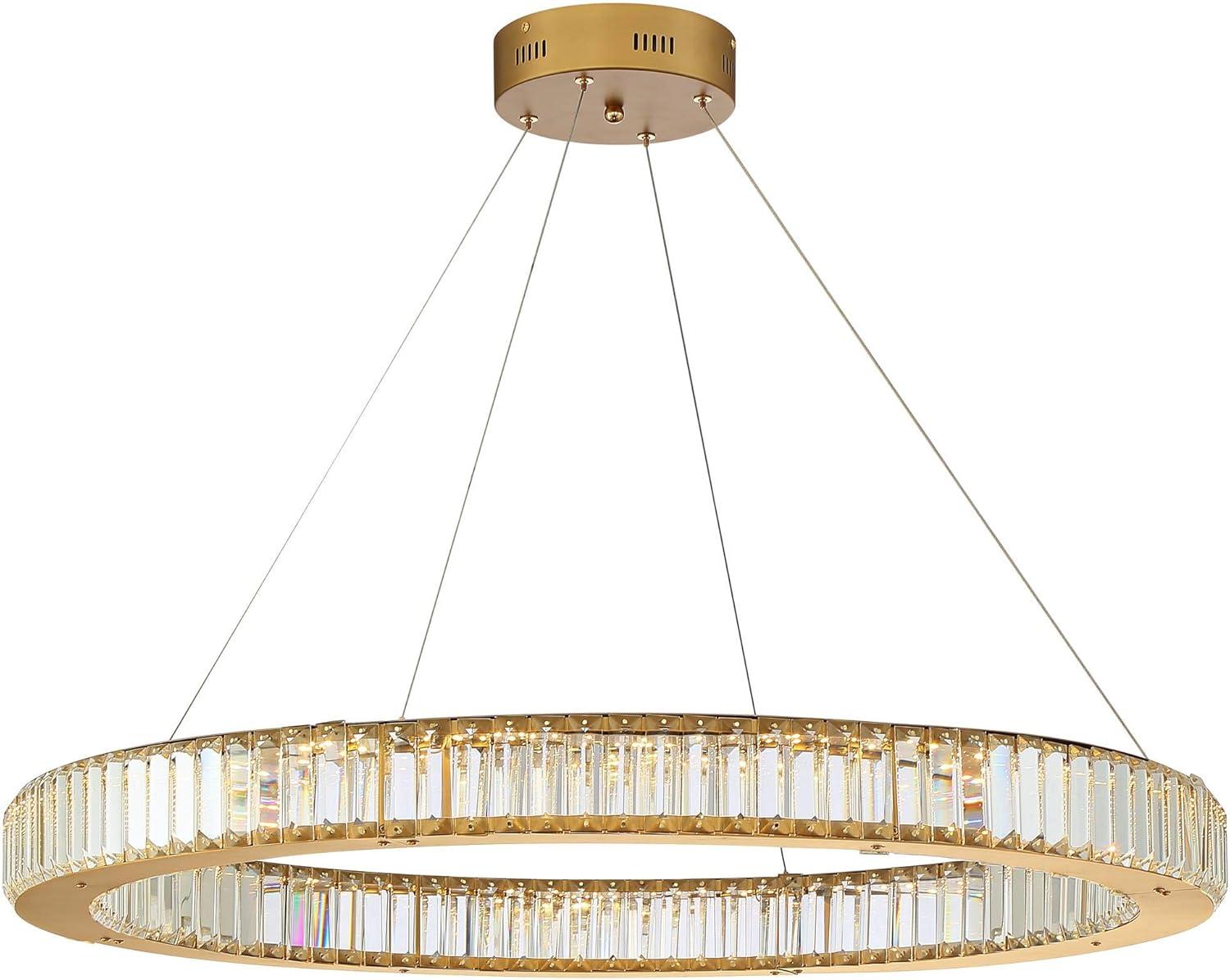 Possini Euro Design Vesta Gold Ring Pendant Light 35 1/2" Wide Modern LED Crystal Glass for Dining Room House Foyer Kitchen Island Entryway Bedroom