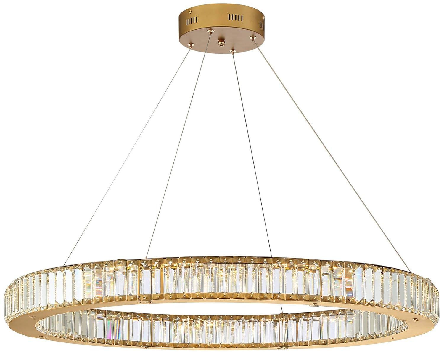 Possini Euro Design Vesta Gold Ring Pendant Light 35 1/2" Wide Modern LED Crystal Glass for Dining Room House Foyer Kitchen Island Entryway Bedroom