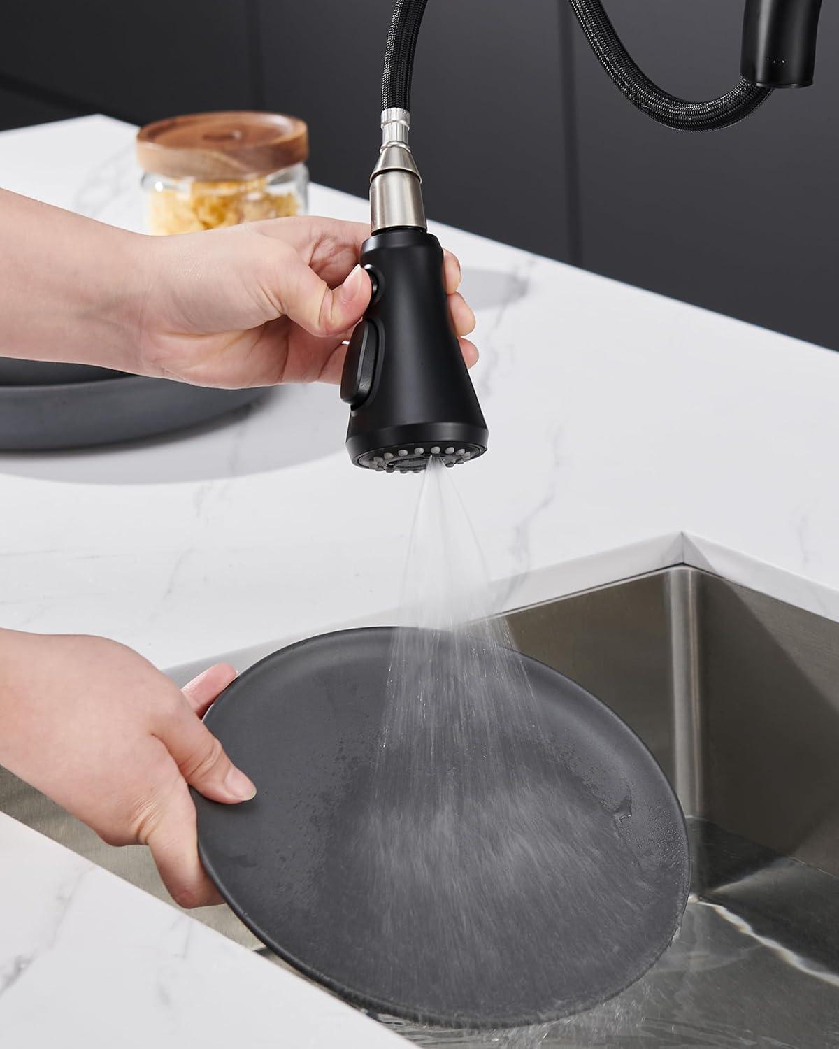 Matte Black 3-Function Kitchen Faucet Spray Head with Adapters