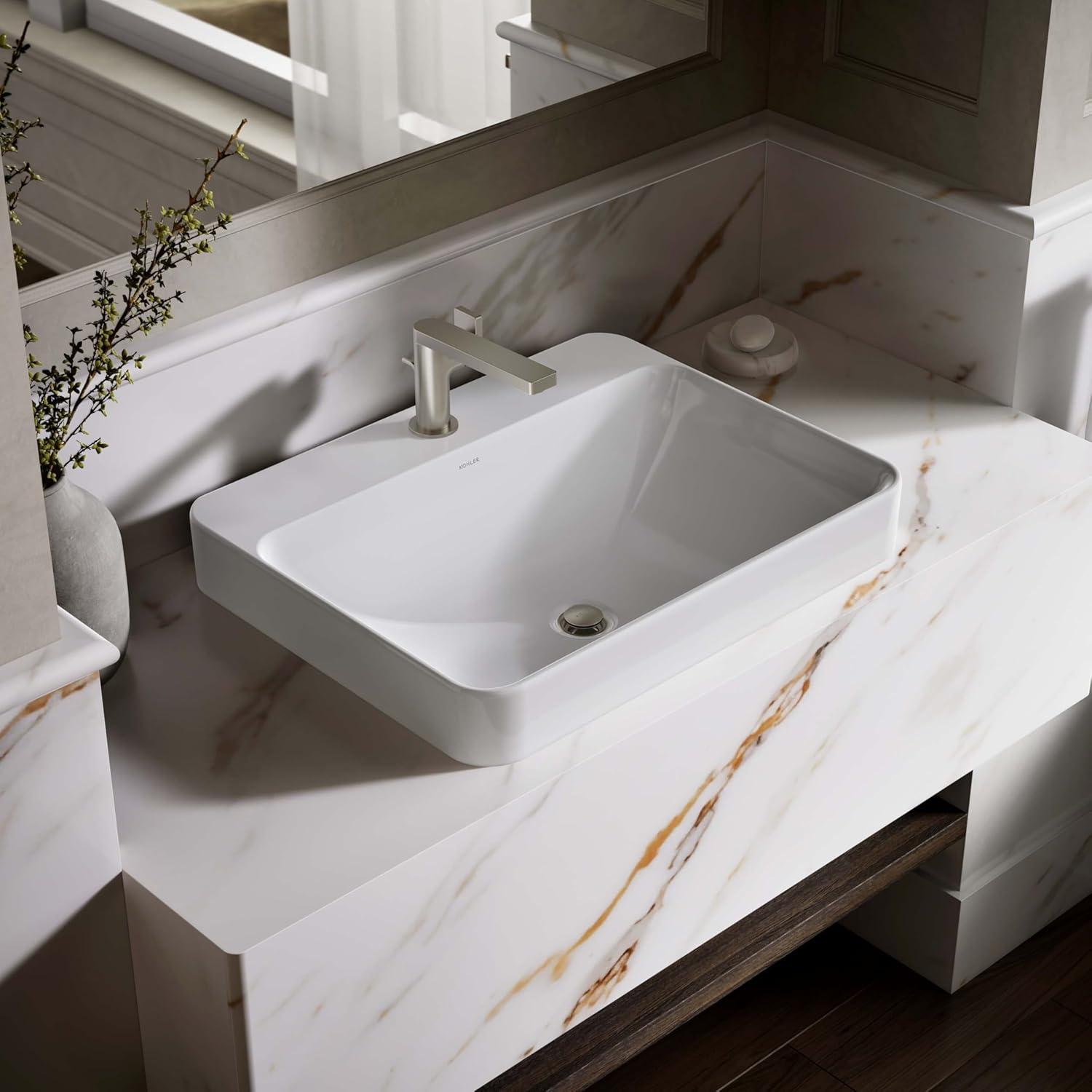 Vox® Vitreous China Rectangular Vessel Bathroom Sink with Overflow