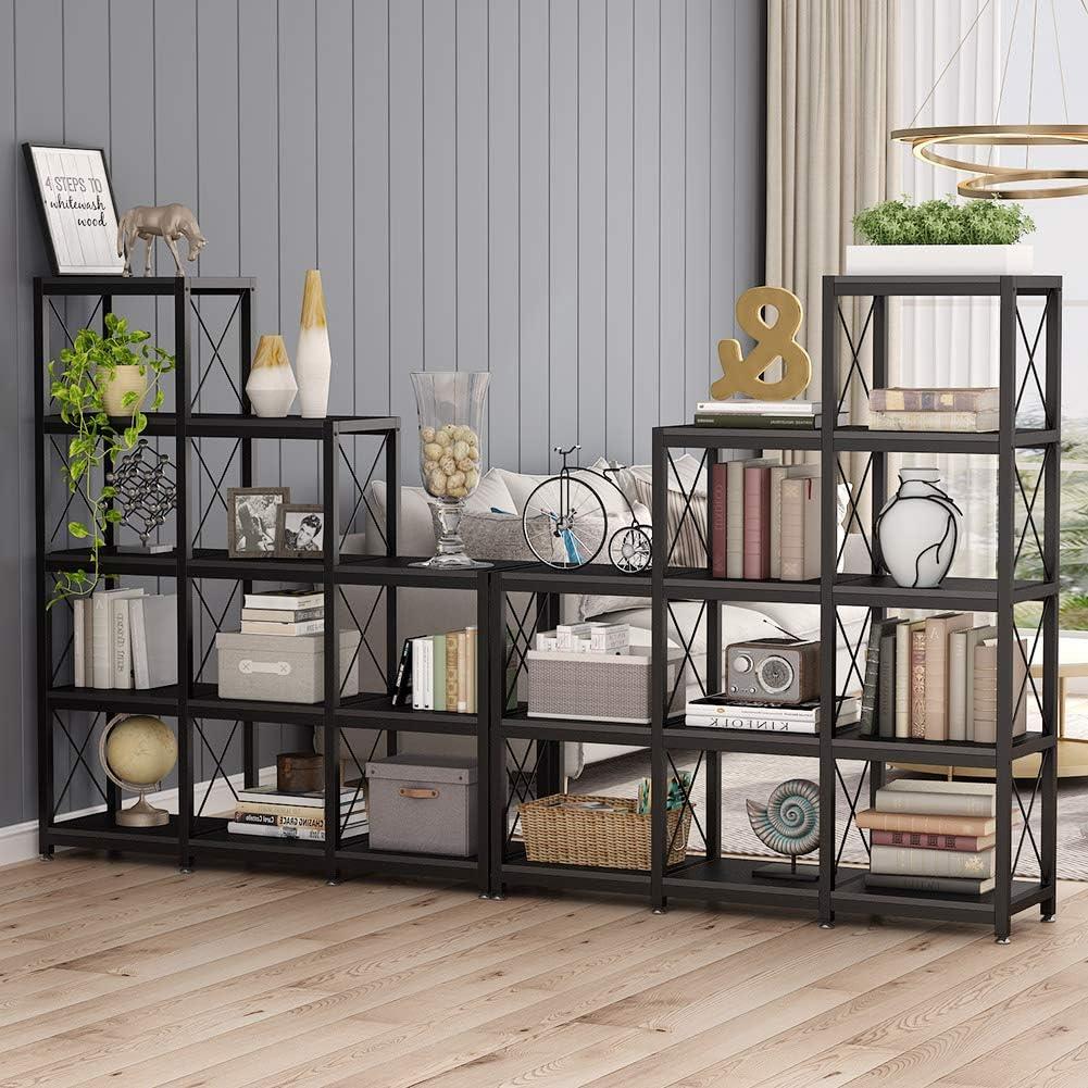 Black Industrial Ladder Corner Bookshelf with 9 Cubes